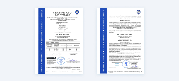 Сертификаты EN 1090-1: 2009 + A1: 2011-EXC3 и ISO 3834-2: 2006 были успешно продлены с TUV SUD Италия.